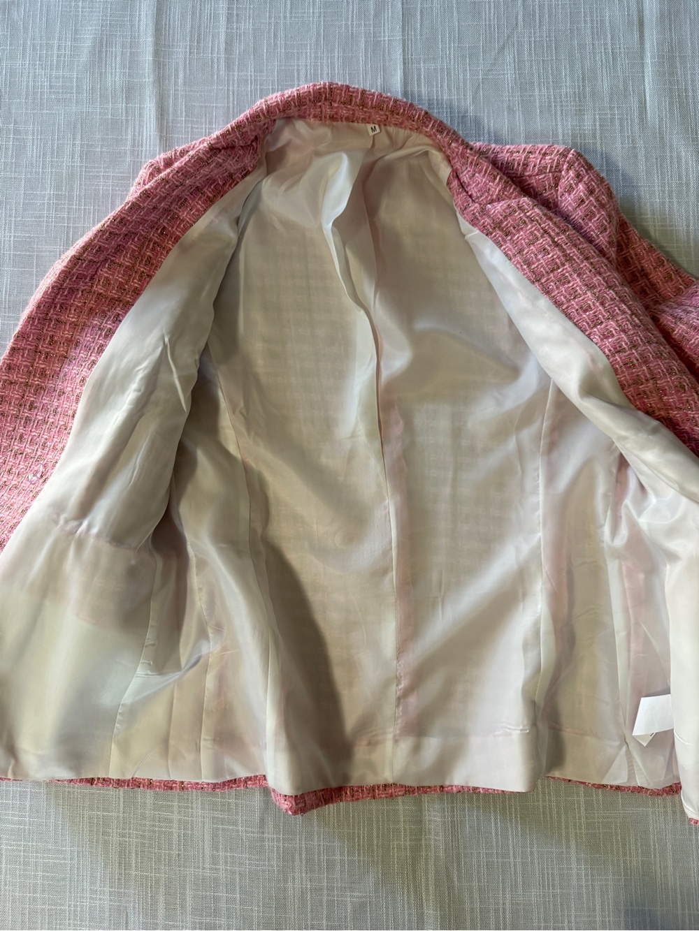 Pink Tweed Double-Breasted Women's Blazer Jacket - Picture 4 of 11